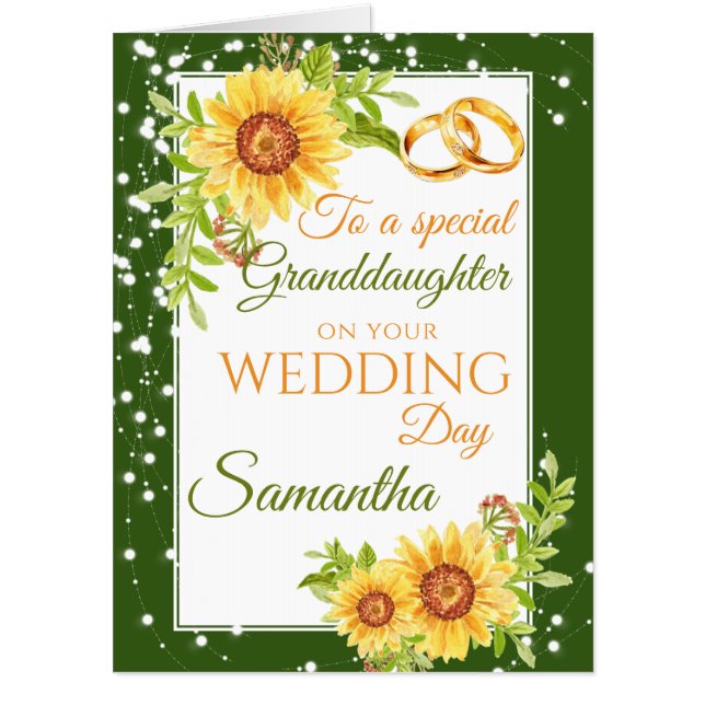 Granddaughter Bride Wedding Day Sunflower Jumbo Card (Front)