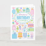 Granddaughter Bright Pastel Birthday Icons Card<br><div class="desc">A pretty pastel feminine birthday card for your granddaughter full of every thing birthday and party related for her. Cakes,  presents,  balloon,  flowers,  and party hats fill the card and also form the bottom border on the inside of the card.</div>