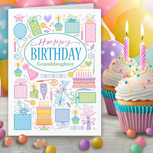 Granddaughter Bright Pastel Birthday Icons Card (Creator Uploaded)