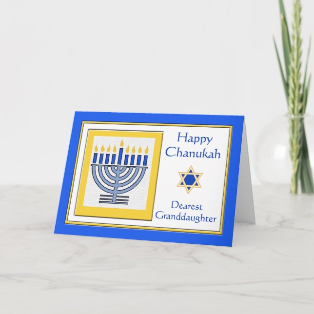 Granddaughter Chanukah Contemporary Menorah Card (Front)
