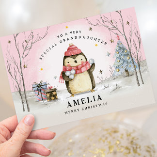 Granddaughter Christmas Card, Pink Holiday Card