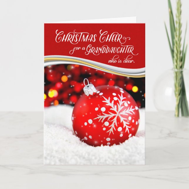 Granddaughter Christmas Cheer Red Ornament Holiday Card (Front)