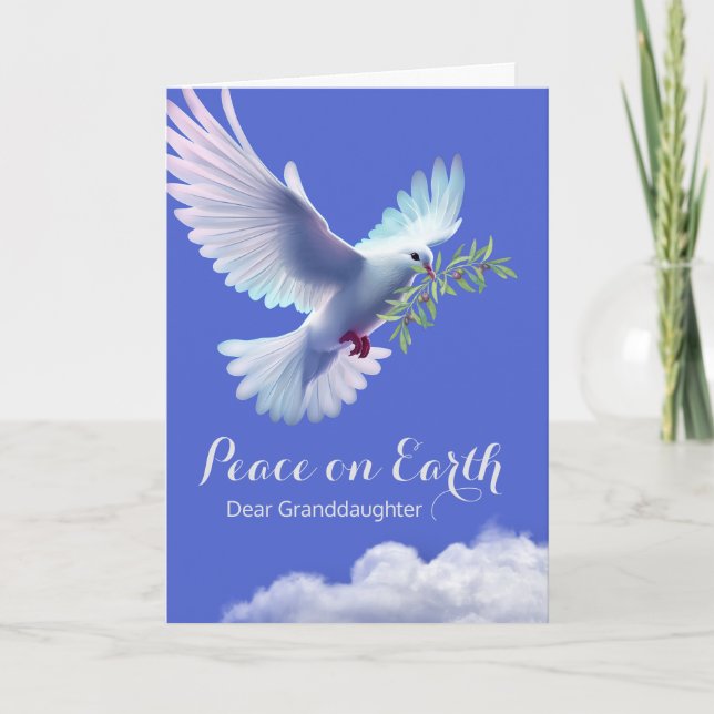 Granddaughter Christmas Peace Dove Olive Branch Card (Front)