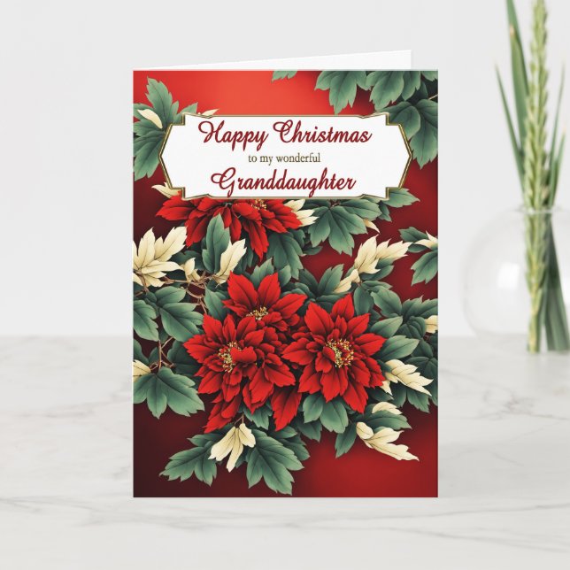 Granddaughter Christmas Poinsettias Holiday Card (Front)