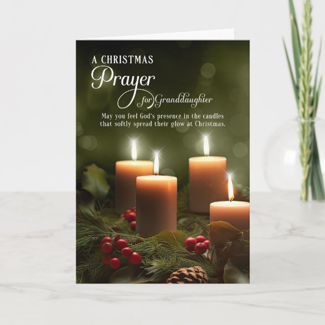 Granddaughter Christmas Prayer Christian Candles Holiday Card (Front)