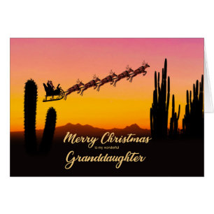 Granddaughter Christmas Santa Over Desert Cards