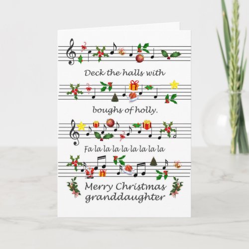 Granddaughter Christmas Sheet Music Deck The Halls Holiday Card