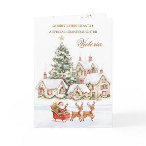 Granddaughter Christmas Tree Santa Reindeers Holiday Card
