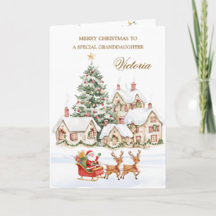 Granddaughter Christmas Tree Santa Reindeers Holiday Card