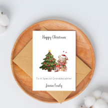 Granddaughter Christmas Tree Teddy Bear Card