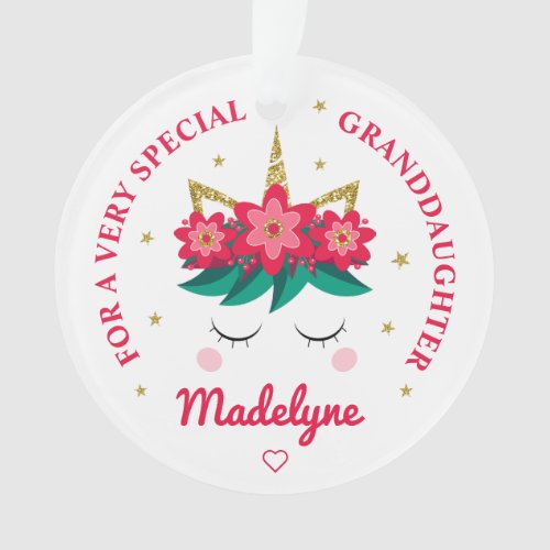 Granddaughter Christmas Unicorn Personalized Ornament