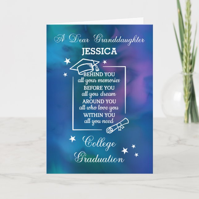 Granddaughter College Graduation Quote on Blue Card (Front)