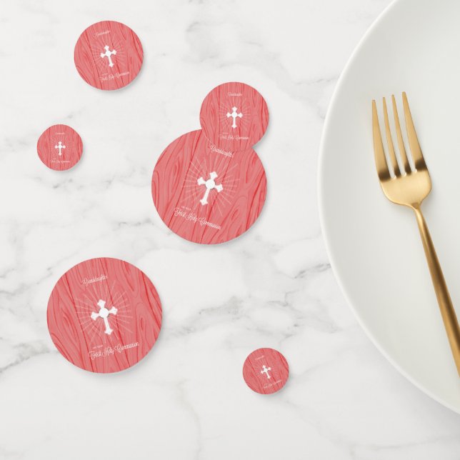 Granddaughter Communion Cross and Pink Rays Confetti (Group)