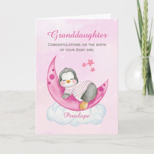 Granddaughter Congratulations A Baby Girl Penguin Card