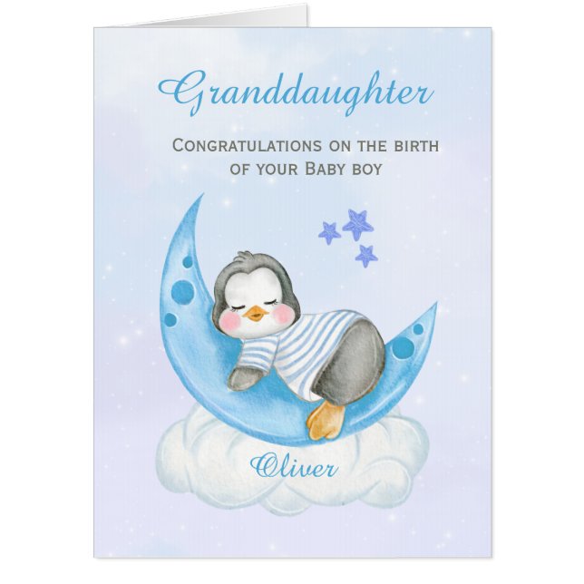 Granddaughter Congratulations A New Baby Boy Jumbo Card (Front)
