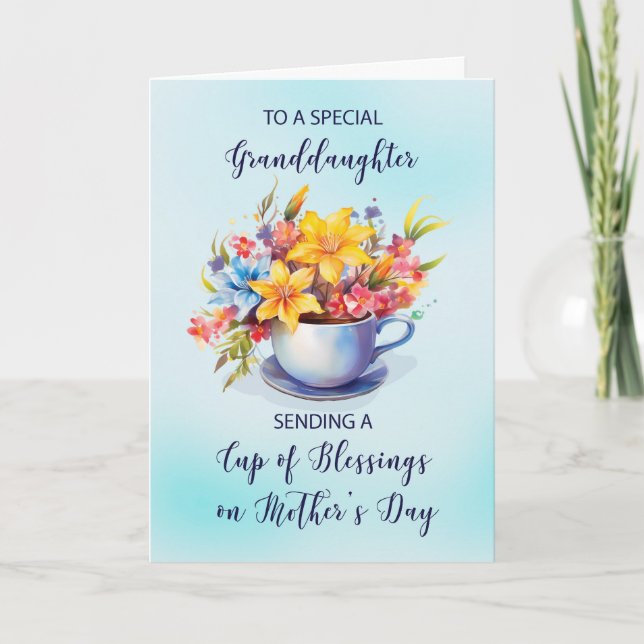 Granddaughter Cup of Blessings Flowers Mothers Day Card (Front)