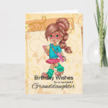 Granddaughter Cute And Trendy Birthday Greetings Card<br><div class="desc">A sweet little girl walking with her books on a modern floral swirl background</div>