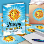 Granddaughter Cute Birthday Card<br><div class="desc">Make your Granddaughter feel special on her birthday by sending her this cheerful smiling decorative Yellow and orange sun floating in the blue sky with clouds. Inside text says "The sun started shining just a little brighter on the day you were born."</div>
