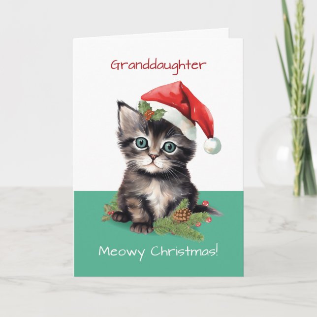 Granddaughter Cute Cat Meowy Christmas Card (Front)