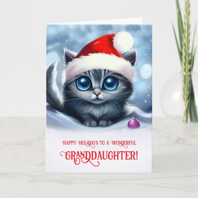 Granddaughter Cute Kitten Christmas Card (Front)