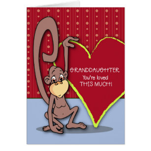 Granddaughter Cute Monkey on Valentine’s Day Cards