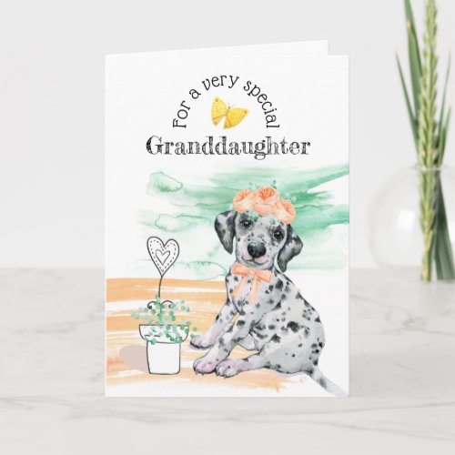 Granddaughter cute puppy Dalmatian heart plant Card
