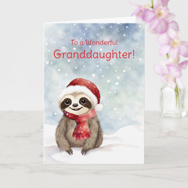 Granddaughter Cute Sloth Animal Christmas Card (Orchid)