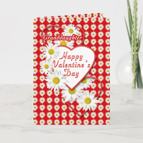 Granddaughter Daisies and Hearts Valentine Card