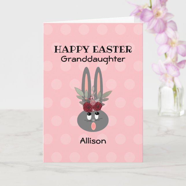 Granddaughter Easter Pink Bunny Personalized Card (Orchid)