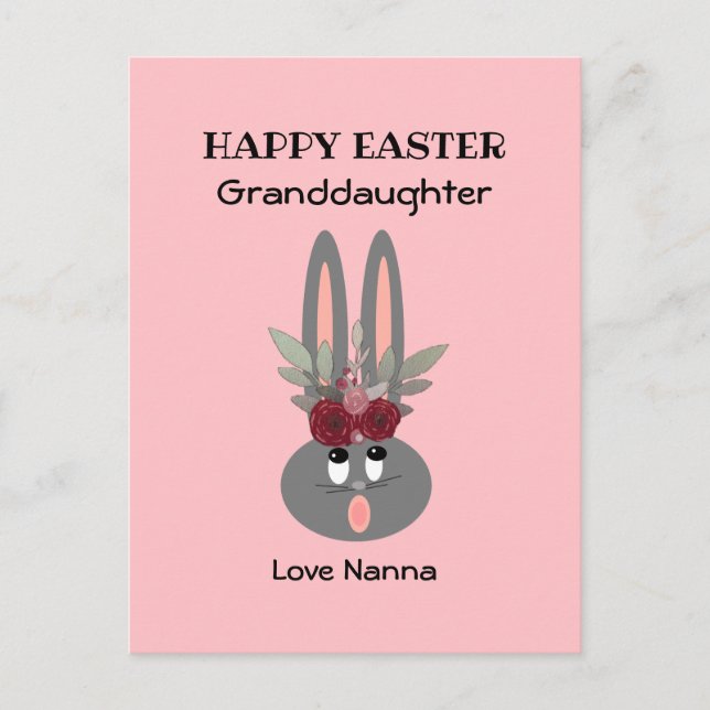 Granddaughter Easter Pink Bunny Personalized  Holiday Postcard (Front)