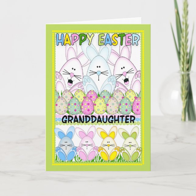 Granddaughter Easter With Bunnies And Eggs Holiday Card (Front)