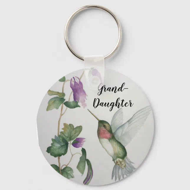 Granddaughter Elegant Hummingbird Button Keychain | Zazzle