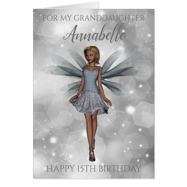 Granddaughter Elegant Silver 15th Birthday Card (Front)
