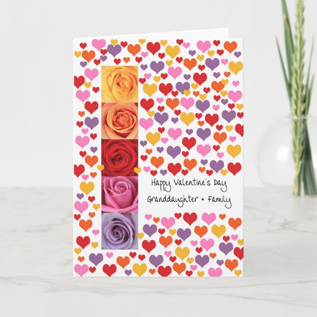 Granddaughter + Family Colored Valentine's Day Holiday Card (Front)