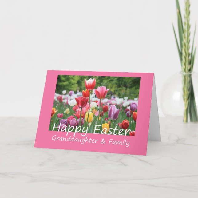 Granddaughter + Family Happy Easter Tulip card (Front)