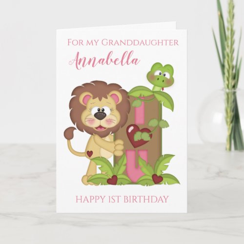 Granddaughter First Birthday Cute Lion Photo Card