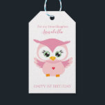 Granddaughter First Birthday Cute Pink Owl  Gift Tags<br><div class="desc">Granddaughter First Birthday Cute Pink Owl Gift Tag</div>