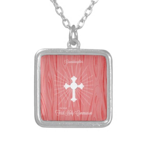 Granddaughter First Communion Cross and Rays Silver Plated Necklace