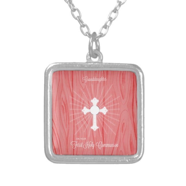Granddaughter First Communion Cross and Rays Silver Plated Necklace (Front)