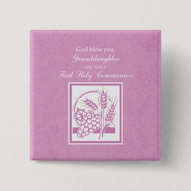 Granddaughter First Communion, Pink Button (Front)