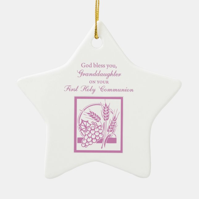 Granddaughter First Communion, Pink Ceramic Ornament (Front)