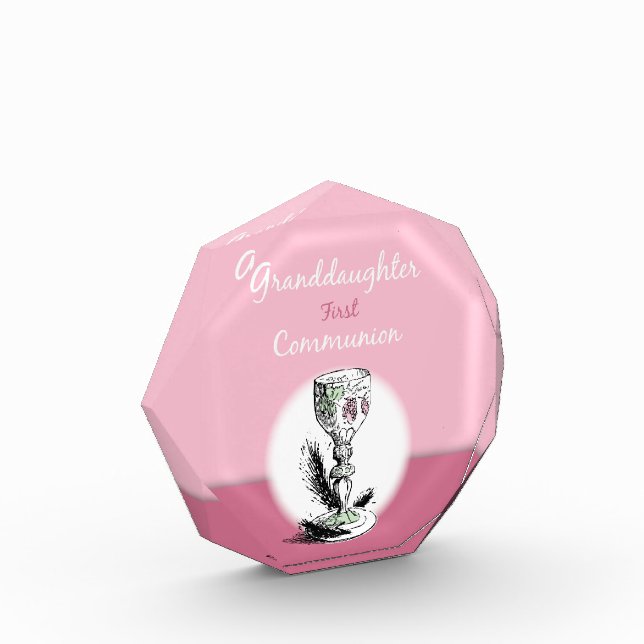 Granddaughter First Communion Pink, Chalice Acrylic Award (Left)