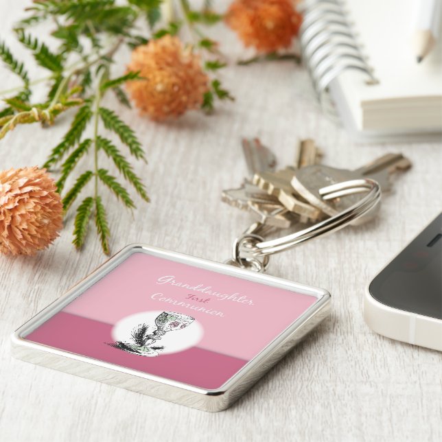 Granddaughter First Communion Pink, Chalice Keychain (Side)