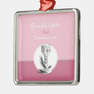Granddaughter First Communion Pink, Chalice Metal Ornament
