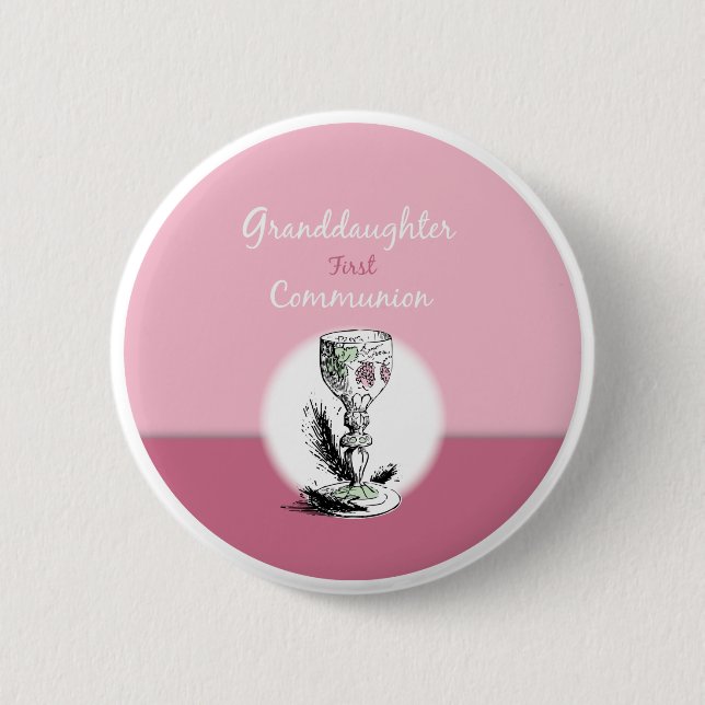 Granddaughter First Communion Pink, Chalice Pinback Button (Front)