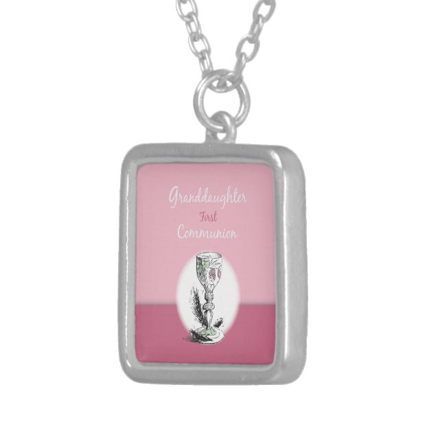 Granddaughter First Communion Pink, Chalice Silver Plated Necklace (Front Right)