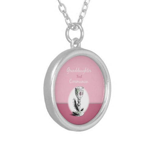 Granddaughter First Communion Pink Chalice Silver Plated Necklace