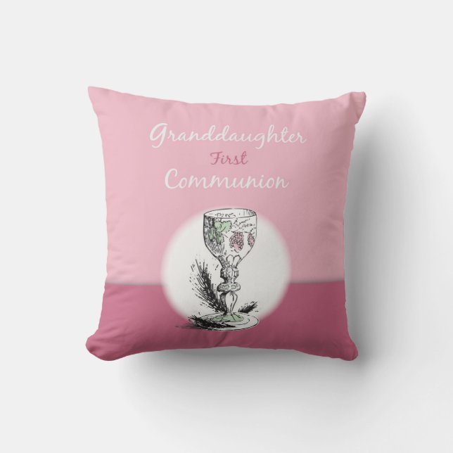 Granddaughter First Communion Pink, Chalice Throw Pillow (Front)