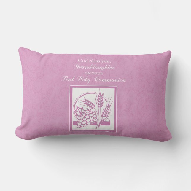 Granddaughter First Communion, Pink Lumbar Pillow (Front)