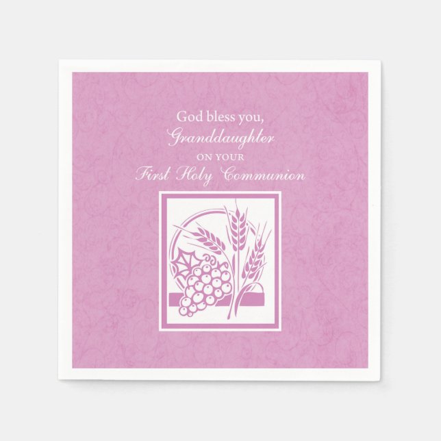 Granddaughter First Communion, Pink Napkins (Front)